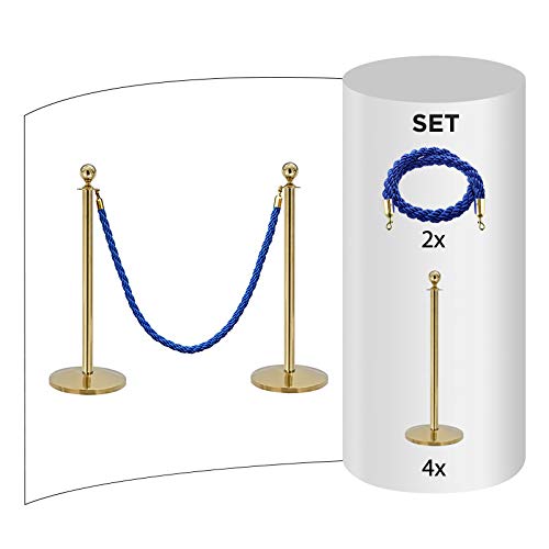 4-Stück-Set FLEXIBARRIER Personenleitsystem Absperrung mit Kordel -Basic- (Gold) Kordelständer/Absperrständer (4X Pfosten + 2X Blau Kordel) von FlexiBarrier