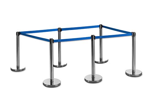 6-Stück-Set FLEXIBARRIER Personenleitsystem Absperrständer Krom -Ecoline- 2m Gurtlänge *blau*, Absperrständer, Absperrband, Absperrpfosten von FlexiBarrier
