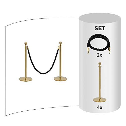 FLEXIBARRIER Personenleitsystem Absperrung mit Kordel -Basic- (Gold) Kordelständer/Absperrständer (4X pfosten / 2X Kordel, Schwarz) von Flexibarrier