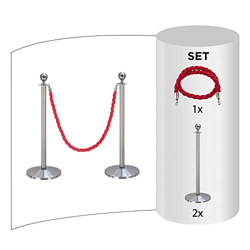 2-Stück-Set FLEXIBARRIER Personenleitsystem Absperrung mit Kordel -Basic- (Silber) Kordelständer/Absperrständer (2X Pfosten + 1x Rot Kordel) von Flexibarrier