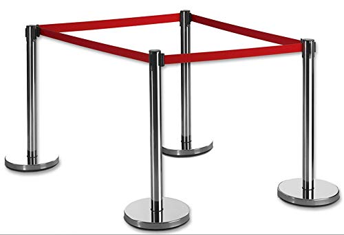 4-Stück-Set FLEXIBARRIER Personenleitsystem Absperrständer Silber -Basic 300-3m Gurtlänge *rot*, Absperrständer, Absperrband, Absperrpfosten von Flexibarrier