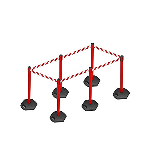 6-Stück-Set FLEXIBARRIER Personenleitsystem Absperrständer Rot -Safety- 3m Gurtlänge *Rot-Weiß*, Absperrständer, Absperrband, Absperrpfosten von Flexibarrier