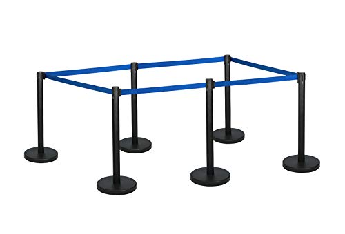 6-Stück-Set FLEXIBARRIER Personenleitsystem Absperrständer Schwarz -Basic 300-3m Gurtlänge *Blau*, Absperrständer, Absperrband, Absperrpfosten von Flexibarrier