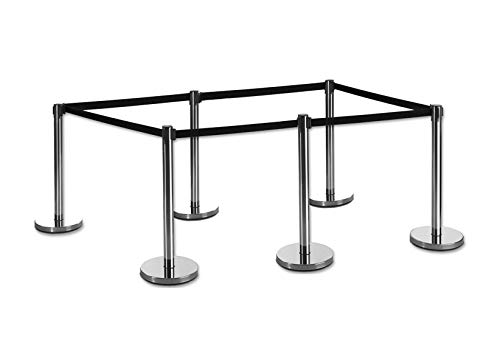 6-Stück-Set FLEXIBARRIER Personenleitsystem Absperrständer Silber -Basic 300-3m Gurtlänge *Schwarz*, Absperrständer, Absperrband, Absperrpfosten von Flexibarrier