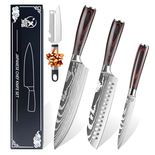Fleximaxx Home® Küchenmesser Set von Küchenmessern: Chefmesser 8”, Santoku Messer 7”, Allzweckmesser 5” und Kartoffelschäler – Professionelle Küchenmesser, kochmesser profi messer von Fleximaxx Home