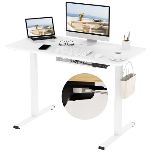 FLEXISPOT Höhenverstellbarer Schreibtisch Basic Plus 120x60cm -mit Kabel Management und Haken-Sitz-Stehpult für Büro & Home-Office(weiß) von FLEXISPOT