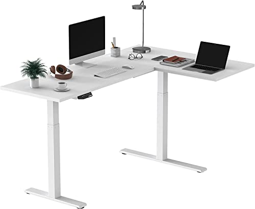 FLEXISPOT E1L Winkelschreibtisch Eckschreibtisch elektrisch höhenverstellbar Bürotisch mit 2 Motoren (160x100 cm, Weiß) von FLEXISPOT