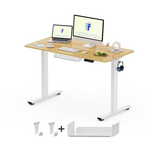 FlexiSpot Höhenverstellbarer Schreibtisch Basic–Mit Kabelmanagement, Haken und EINTEILIGER Tischplatte, Ergonomischer Homeoffice-Tisch, Bürotisch (120x60cm, Ahorn) von FLEXISPOT