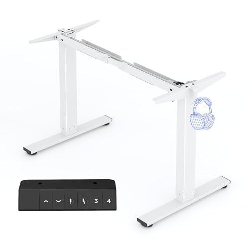 FlexiSpot Höhenverstellbarer Schreibtisch Gestell mit 2 Haken und Höhenmemory-Funktion & LED-Höhenanzeige, Elektrisch höhenverstellbare Tischbeine (Weiß) von FLEXISPOT