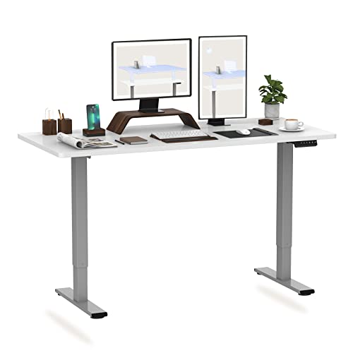FLEXISPOT Hemera Höhenverstellbarer Schreibtisch (160 x 80 cm), mit Memory-Steuerung und Softstart/-Stop& integriertes Anti-Kollisionssystem, Grau Gestell + Weiß Tischplatte von FLEXISPOT