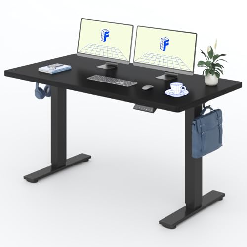 FLEXISPOT Höhenverstellbarer Schreibtisch 140×80cm, mit Haken und 25mm EINTEILIGER Tischplatte, ergonomischer Schreibtisch mit LED-Höhenanzeige und Memory-Funktion (Schwarz,Schwarz) von FLEXISPOT