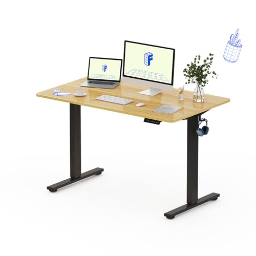 FLEXISPOT Höhenverstellbarer Schreibtisch 140×80cm, mit Haken und 25mm EINTEILIGER Tischplatte, ergonomischer Schreibtisch mit LED-Höhenanzeige und Memory-Funktion (Ahorn, Schwarz) von FLEXISPOT