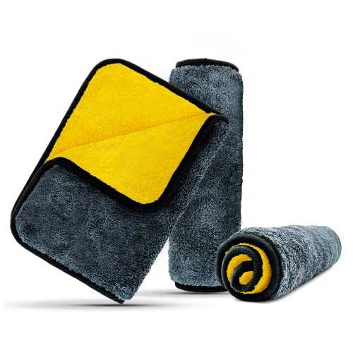 Flexowire Profi Mikrofasertücher – extrem saugstark & lackschonend – 3er Set 1000 GSM Auto Microfaser Putztuch und Poliertuch fusselfrei – Microfaser Putztuch – Microfasertücher (30x40cm) von Flexowire