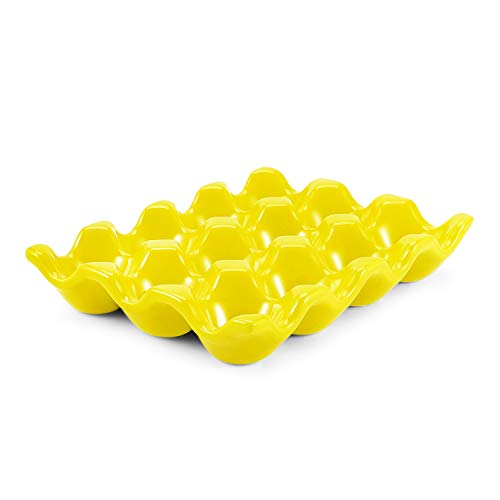 Flexzion 12 Eier Keramik Eierhalter, 12er Porzellan Eierablage Aufbewahrungsbox, Rutschfester Eierteller Eierplatte Eierbehälter Eierträger Eierbox für Zuhause Küche Kühlschrank Restaurant - Rot von Flexzion