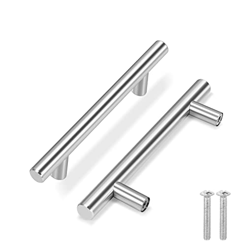 Flexzion 5 Stück Schrankgriffe, Möbelgriffe - 15cm, 96mm Bohrlochabstand Griffe für Küchenschränke, Solide Küchengriffe aus gebürstetem Edelstahl, Küchenschrank Türgriffe, Schubladengriffe, Silber von Flexzion