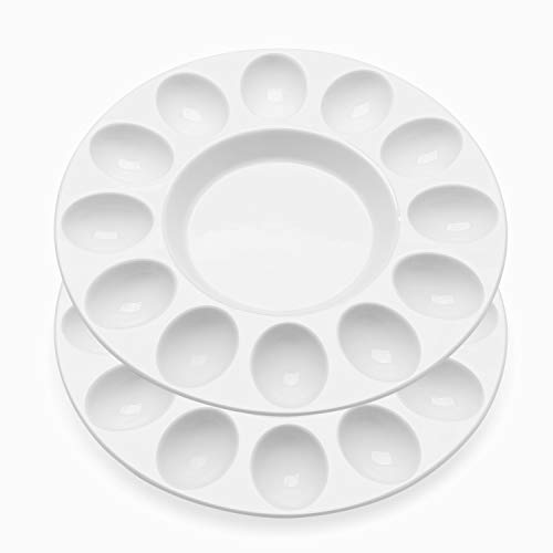 Flexzion Deviled Egg Tray 2 Pack - Ceramic White Porcelain 12 Cup Eggs Serving Tray Catering Platter for Hard Boiled Devil Eggs, Easter Eggs Holder & Deserts Unique Decorative Kitchen Dish Plate von Flexzion