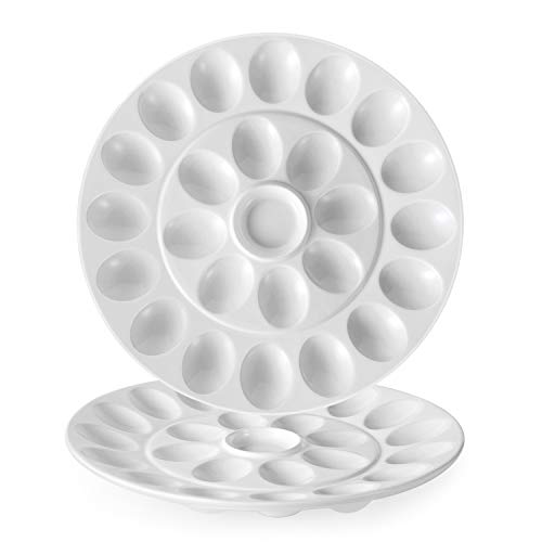 Flexzion Deviled Egg Tray 2 Pack Keramik Weiß Porzellan 25 Tassen Eier Serviertablett Catering Teller für hart gekochte Teufeleier, Ostereier Halter & Desserts Einzigartige Dekorative Küche Teller von Flexzion
