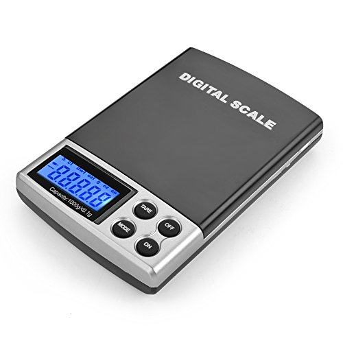 Flexzion Digitale Taschenwaage Schmuck Gold Silber Münzen Edelsteine Gewichtswaage Wiegewerkzeug Mini-Größe 1000 g x 0,1 g Hochpräzise LCD-Anzeige Tragbar mit Schutzhülle von Flexzion