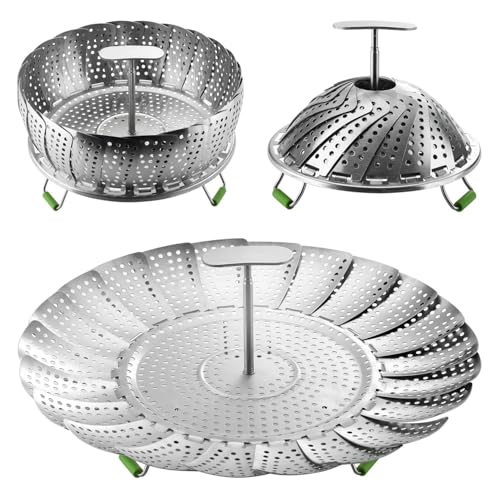 Flexzion Edelstahl-Gemüse-Dampfkorb mit ausziehbarem Griff - erweiterbar zusammenklappbar faltbar Kocheinsatz passen Instant Pot 3 6 8 Qt Druckkocher für Dampf Lebensmittel 7-11 Zoll einstellbar von Flexzion