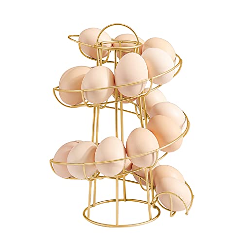 Flexzion Egg Skelter Moderner Spiralhalter Arbeitsplatte (mittelgroßes Display) – freistehend, verdrahtet für frische Eier, Spenderständer, Aufbewahrungsregal Küche, Gold, Medium von Flexzion