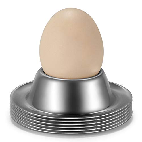 Flexzion Eierbecherhalter-Set aus 6 Stück – Edelstahl Eierbecher Teller 6 Stück Serviergeschirr Geschirr Halter Zubehör für hart weich gekochte Eier Löffel Frühstück Brunch Küche Restaurant Display von Flexzion