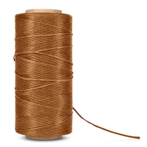 Flexzion Gewachster Faden, Wachsschnur, beschichtete Schnur, strapazierfähiges Polyester, 1 mm, 260 Meter, 150D, für Armbänder, Lederhandwerk, Nähen, Buchbinden, Handwerk - Khaki von Flexzion