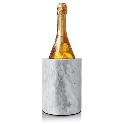 Flexzion Küchenwerkzeug Topf und Weinkühler-Kühler, naturer Marmor 5" x 7" Zoll, einzigartiger Steinbehälter für Löffel, Spatel, Weinflaschenhalter Creative Home, One-Of-A-Kind-Muster, Weiß von Flexzion