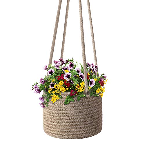 Flexzion Makramee Blumenampel bis zu 17,8cm Pflanzen, Hängende Blumentopf mit 50,8cm Baumwollseil, Hängeampel Halter Aufhänger Boho Deko Wanddekoration für Innen Außen Balkon, Braun von Flexzion