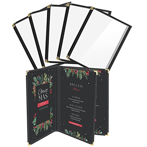 Flexzion Menü Abdeckung 8.5x11 Zoll Schwarz Dreifachfalz-Buch-Art-Halter mit 3 Page 6 Ansicht Schutz Corner Für Restaurant Hotel Deli Cafes Bars Pub 1 6 Pack von Flexzion
