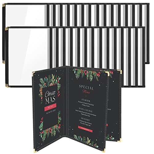 Flexzion Menü Abdeckung 8.5x11 Zoll Schwarz Dreifachfalz-Buch-Art-Halter mit 3 Page 6 Ansicht Schutz Corner Für Restaurant Hotel Deli Cafes Bars Pub 30-Pack Transparent von Flexzion