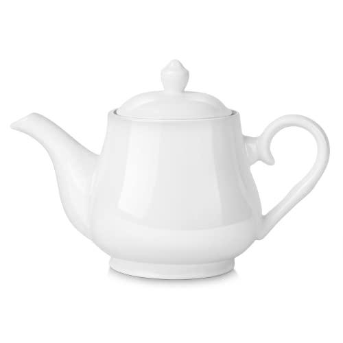 Flexzion Porzellan-Teekanne, Keramik-Teekanne mit Deckel und Sieb, persönliche Teekanne für 2 bis 3 Teetassen, 680 ml, reinweiße Keramik-Teekanne, mikrowellen- und spülmaschinenfest von Flexzion