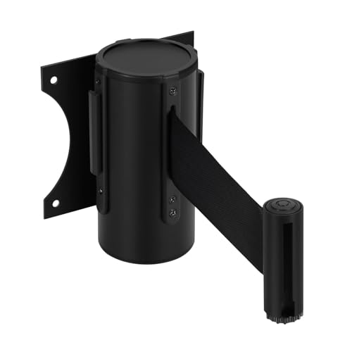 Flexzion Retractable Wall Barrier Belt Retractable Rope Safety Barriers 10 ft / 3m Black Wall Mounted Stanchions With Retractable Belts Crowd Barrier Tape Queue Line Dividers Steel Case von Flexzion