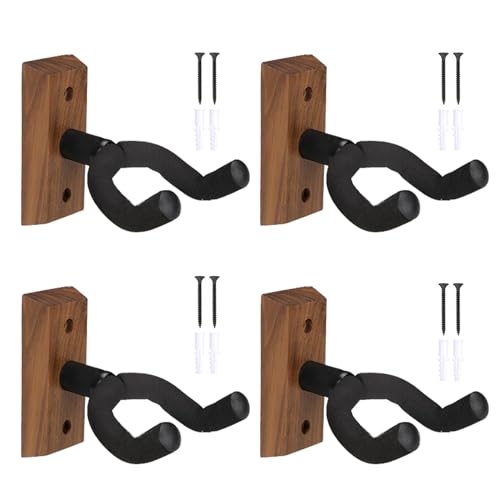 Fleymu 4 Stück Gitarre Wandhalterung für Wand, Gitarren-Wandhalterung für Akustikgitarre, Sockel aus Hartholz, Verstellbarer Gitarrenständer, für Akustikgitarre, klassische Gitarre, Bass, E-Gitarre von Fleymu