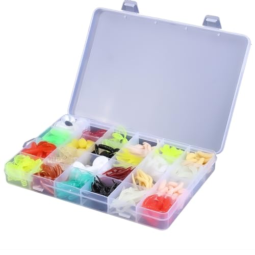 Fleymu Angelköder, 285 Stück Kunstköder Gummiköder Set, Forellenköder Gummi Set, Weiche Fisch Köder Tackle, Mais, Mehlwürmer, Regenwürmer, Angel Köder Box Set, Angelköder für Süß- und Salzwasser von Fleymu