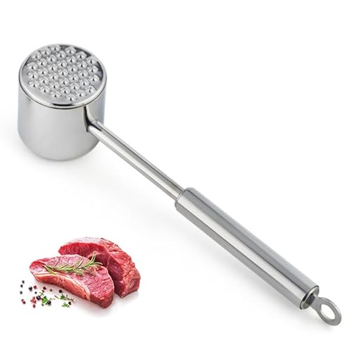 Fleymu Fleischklopfer aus Edelstahl 22 cm, Doppelseitiger Fleischklopfer aus Edelstahl, Premium Schnitzelklopfer Hammer für Küche, Spülmaschinenfest, Steak Zartmacher, für Schnitzel Koteletts, Steaks von Fleymu