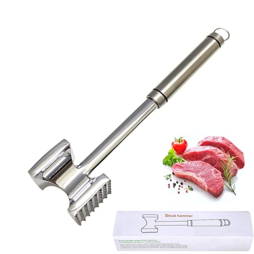 Fleymu Fleischklopfer aus Edelstahl 28 cm, Doppelseitiger Fleischklopfer aus Edelstahl, Premium Schnitzelklopfer Hammer für Küche, Spülmaschinenfest, Steak Zartmacher, für Schnitzel Koteletts, Steaks von Fleymu