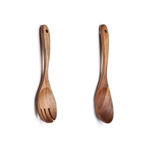 Fleymu Salatbesteck Holz, 2 Stücke Salatbesteck Olivenholz, Salatlöffel Gabel Holz, Küchenhelfer Set Holz,Kochlöffel Holz, Holz Olivenholz Küchenutensilien für Salat, Pasta, Obst von Fleymu