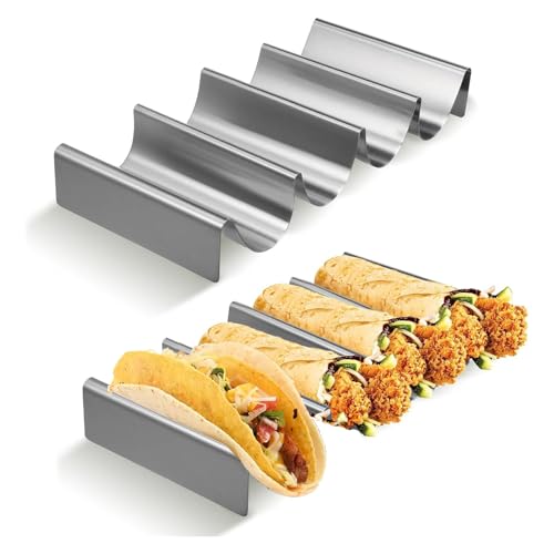 Fleymu Wellenförmiger Taco Halter Edelstahl 2er Set - Hotdog & Brötchenhalter für Tacos, Tortilla, Sandwiches, Pfannkuchen (25x12,3x4 cm) von Fleymu