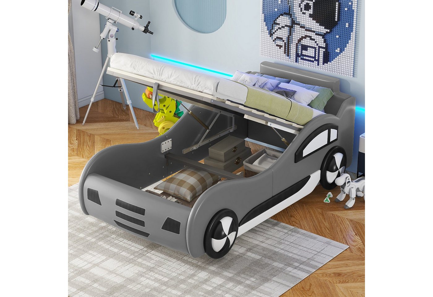 Flieks Autobett, Hydraulisches Kinderbett Spielbett mit Stauraum 90×200cm Kunstleder Flieks Autobett, Hydraulisches Kinderbett Spielbett mit Stauraum 90×200cm Kunstleder von Flieks