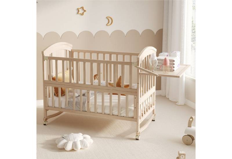 Flieks Babybett, Kinderbett Nebenbett 60x120cm/60x160cm mit abnehmbarer Seitengitter von Flieks