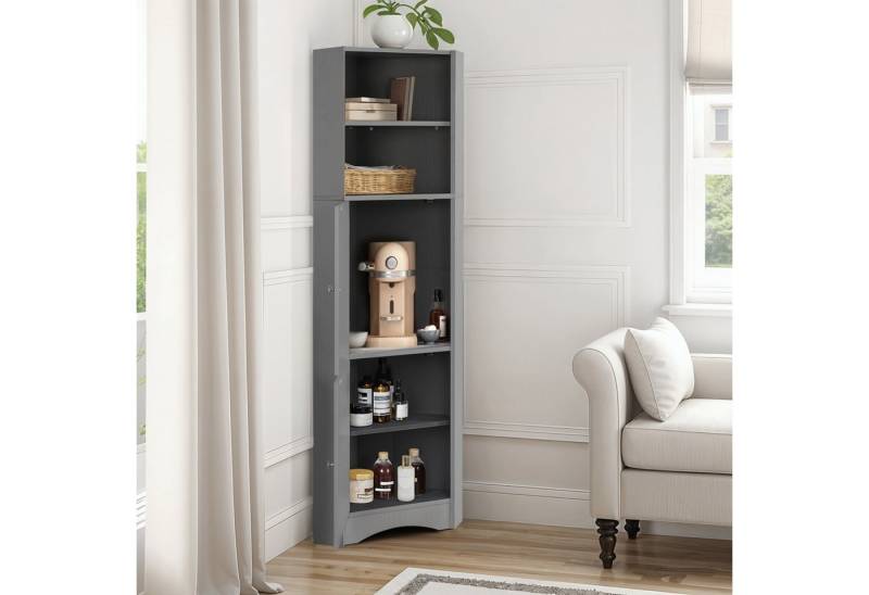 Flieks Badkommode Eckschrank mit 2 Türen und verstellbarem Einlegeboden (36.5x36.5x155 cm, 1 St., für Wohnzimmer, Arbeitszimmer, Schlafzimmer), Hochschrank mit 5 Fächern Mehrzweckschrank Badmöbel, Höhe 155 cm von Flieks