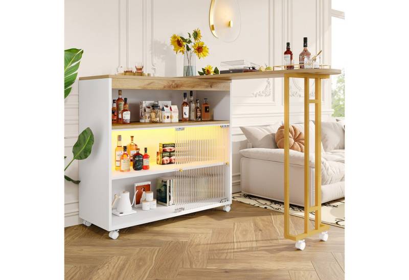 Flieks Bartisch (360° Drehung, 1-St), ausziehbar Stehtisch drehbar Sideboard Esstisch mit LED Anricht von Flieks