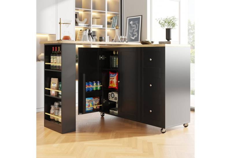 Flieks Bartisch 360° drehbar Esstisch mit Sideboard (138–209x39x106 cm) (Set, 1-St., mit Rollen und Snackregal), ausziehbar Stehtisch mit 2 Türen und 3 Schubladen Kommode Bistrotisch von Flieks