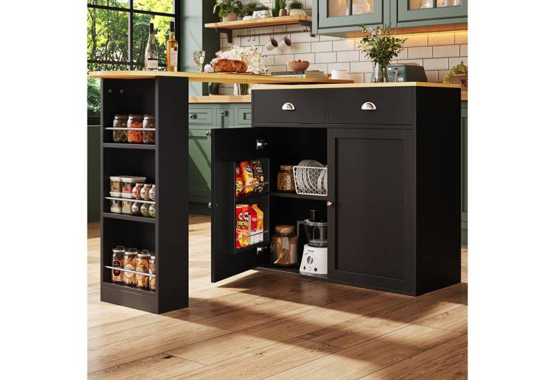 Flieks Bartisch 360° drehbar Stehtisch & Kommode mit Schubladen und Türablagen (2-St., 2er Set), ausziehbar Esstisch mit Sideboard Mehrzweckschrank Bistrotisch von Flieks