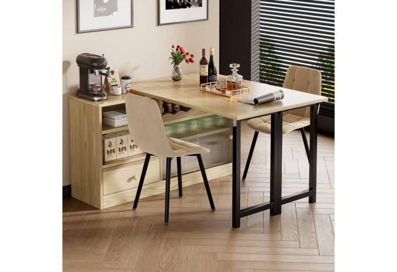 Flieks Bartisch mit Aufbewahrungsschrank (Set, 2-St., 360° drehbar, 40-80cm erweiterbare Tischplatte), ausziehbar Esstisch mit Sideboard klappbar Stehtisch mit Stauraum von Flieks