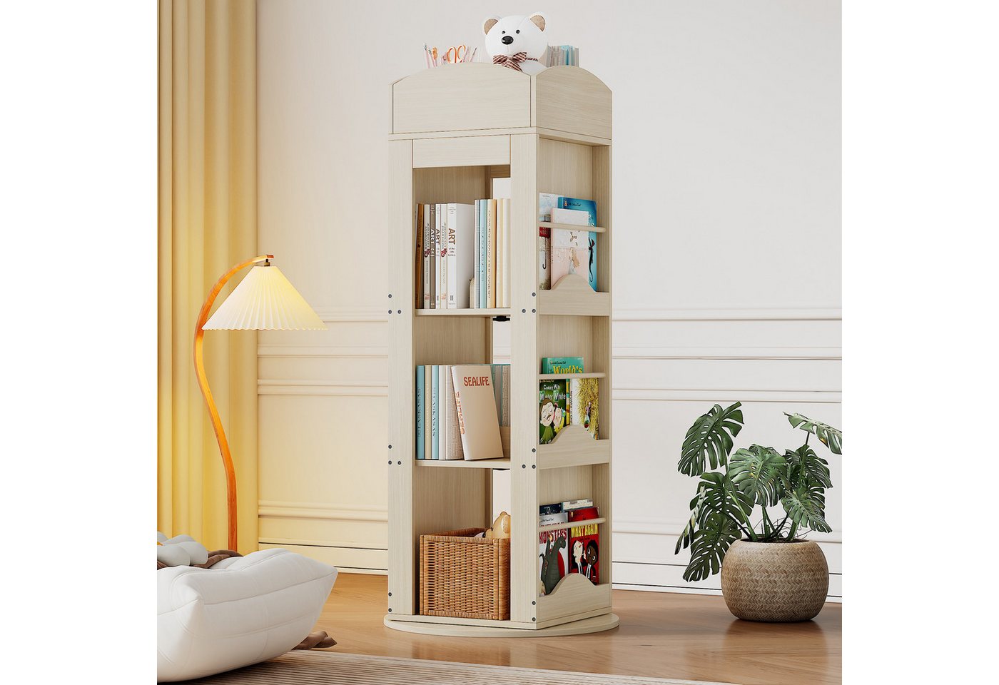 Flieks Bücherregal 360° drehbar, 142×63×63 cm 1-tlg., 4 Ebenen Standregal schwenkbar Lagerregal mit Fächern Holzoptik Flieks Bücherregal 360° drehbar, 142×63×63 cm 1-tlg., 4 Ebenen Standregal schwenkbar Lagerregal mit Fächern Holzoptik von Flieks