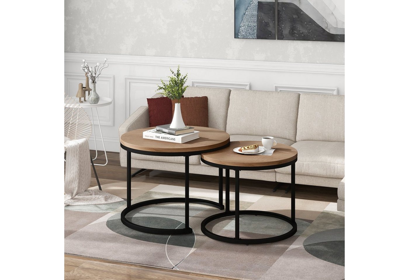 Flieks Couchtisch, Runder geschachtelter Beistelltisch Couchtisch 2er Set von Flieks