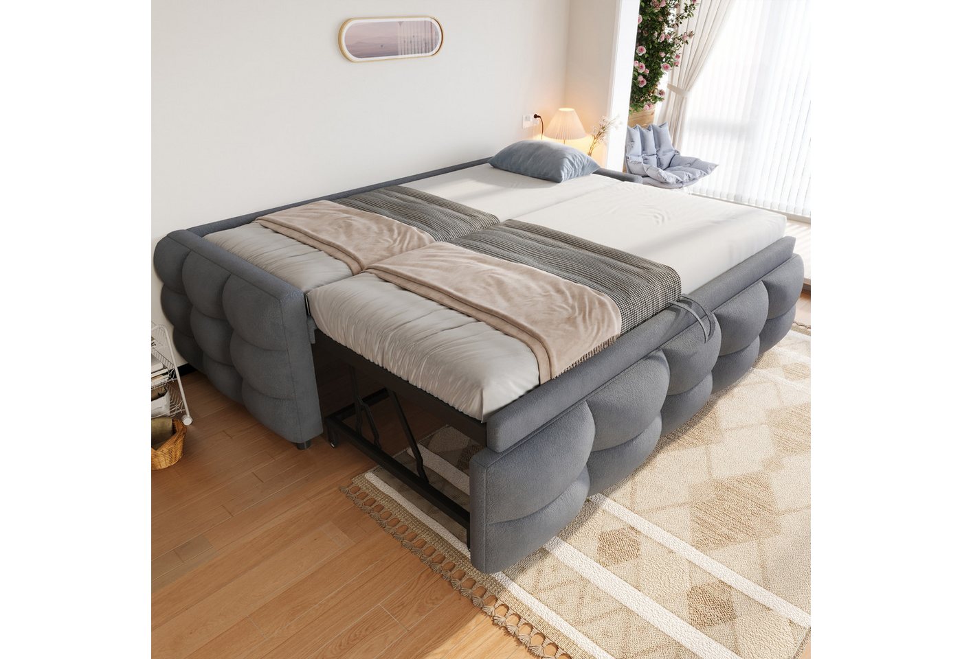 Flieks Daybett, Daybett Schlafsofa mit Ausziehbett 90/180x190cm Teddy-Samt Bezug von Flieks