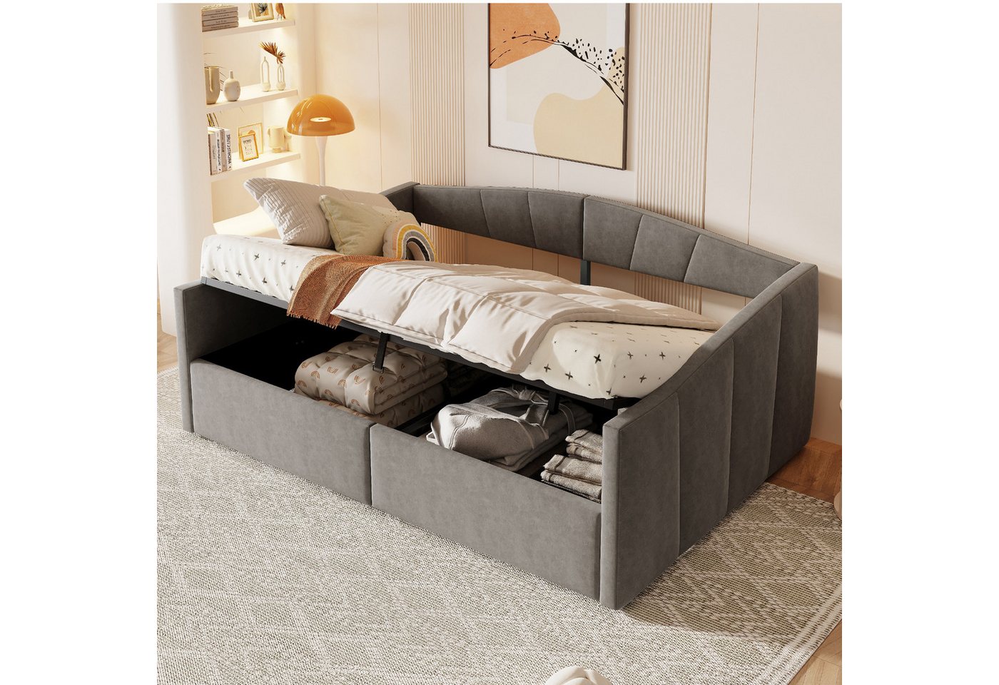 Flieks Daybett, Hydraulisches Polsterbett Tagesbett Schlafsofa 140x200cm mit Stauraum von Flieks