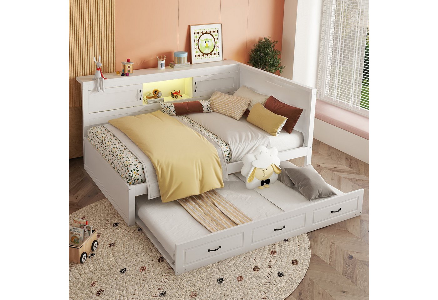 Flieks Daybett, LED Tagesbett Kinderbett 140x200cm Ausziehbett 90x190cm Ladenfunktion Flieks Daybett, LED Tagesbett Kinderbett 140x200cm Ausziehbett 90x190cm Ladenfunktion von Flieks